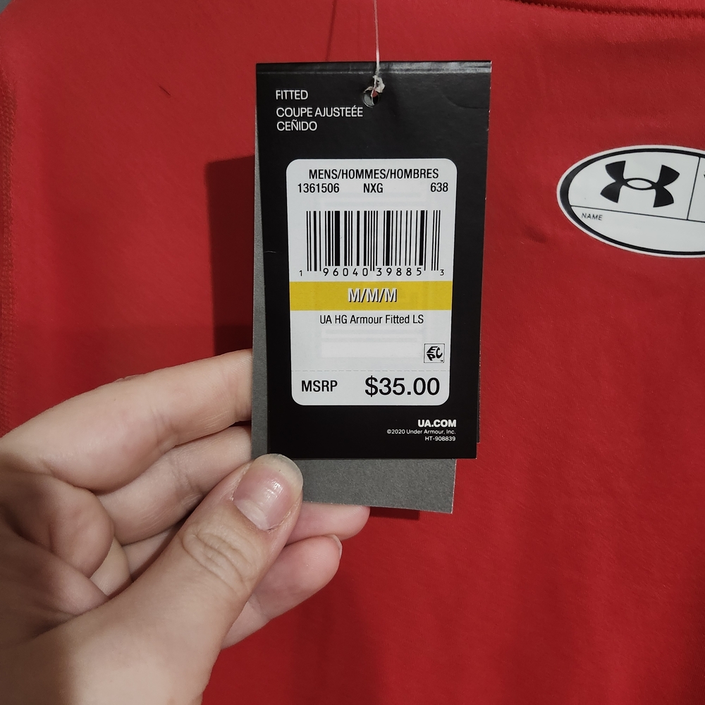 Under Armour Men's Long-Sleeve Red Performance Shirt Heatgeat Size Medium New - Picture 4 of 6